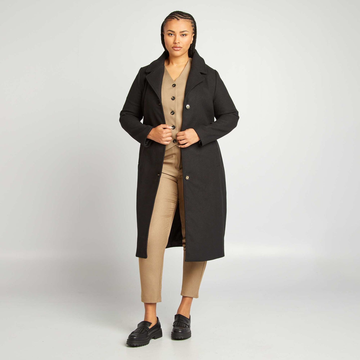 Manteau en laine m lang e noir