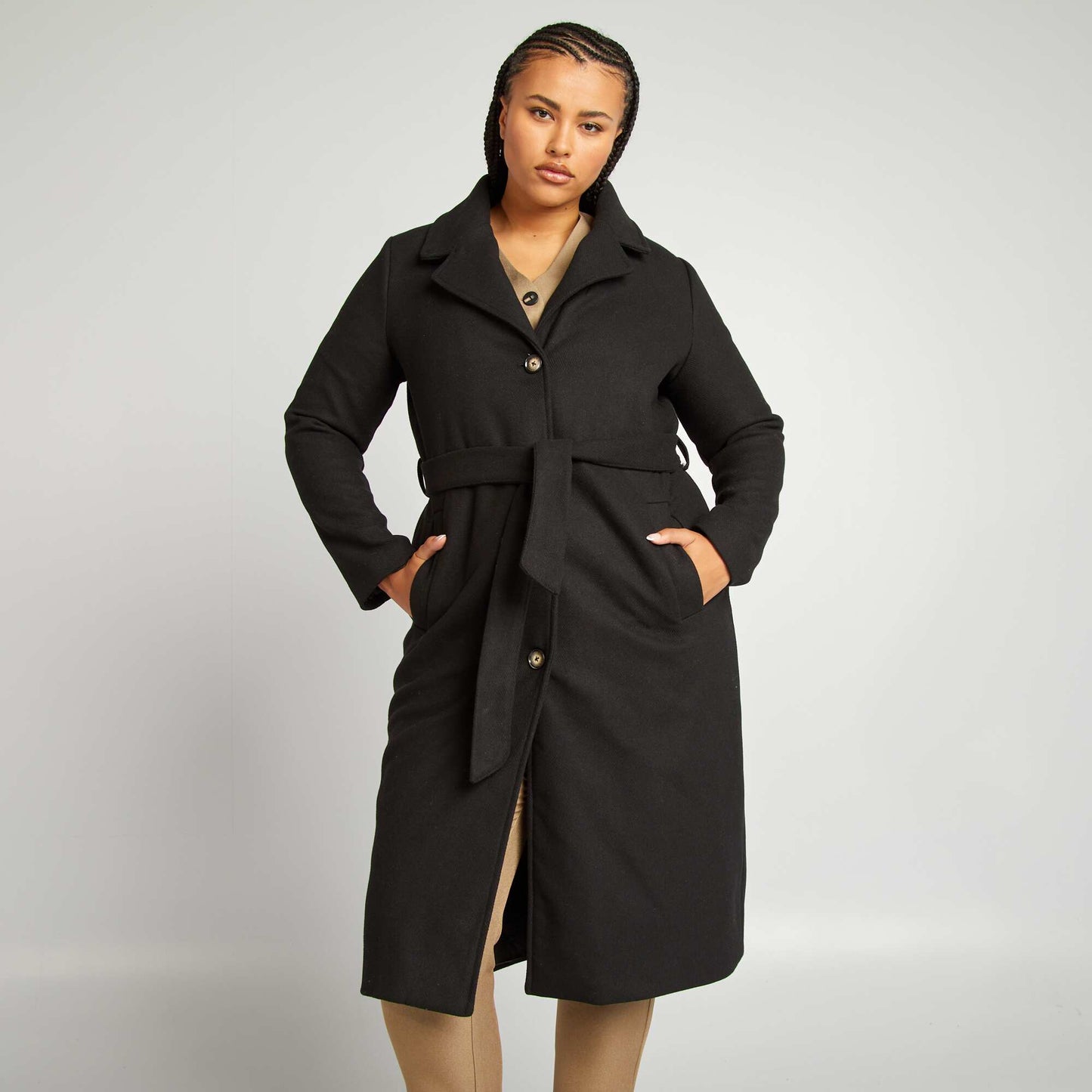 Manteau en laine m lang e noir