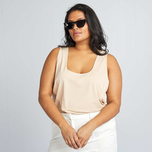 D bardeur col carr en microfibre Beige