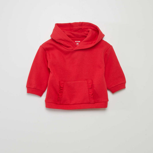 Sweat   capuche uni en molleton Rouge