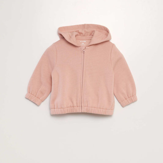 Sweat   capuche zipp  en molleton chaud Rose