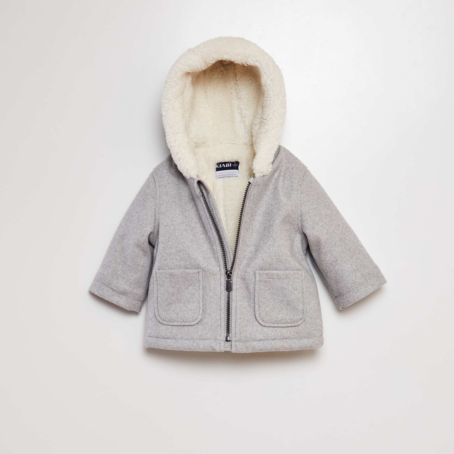 Manteau fa on lainage doubl  sherpa Gris