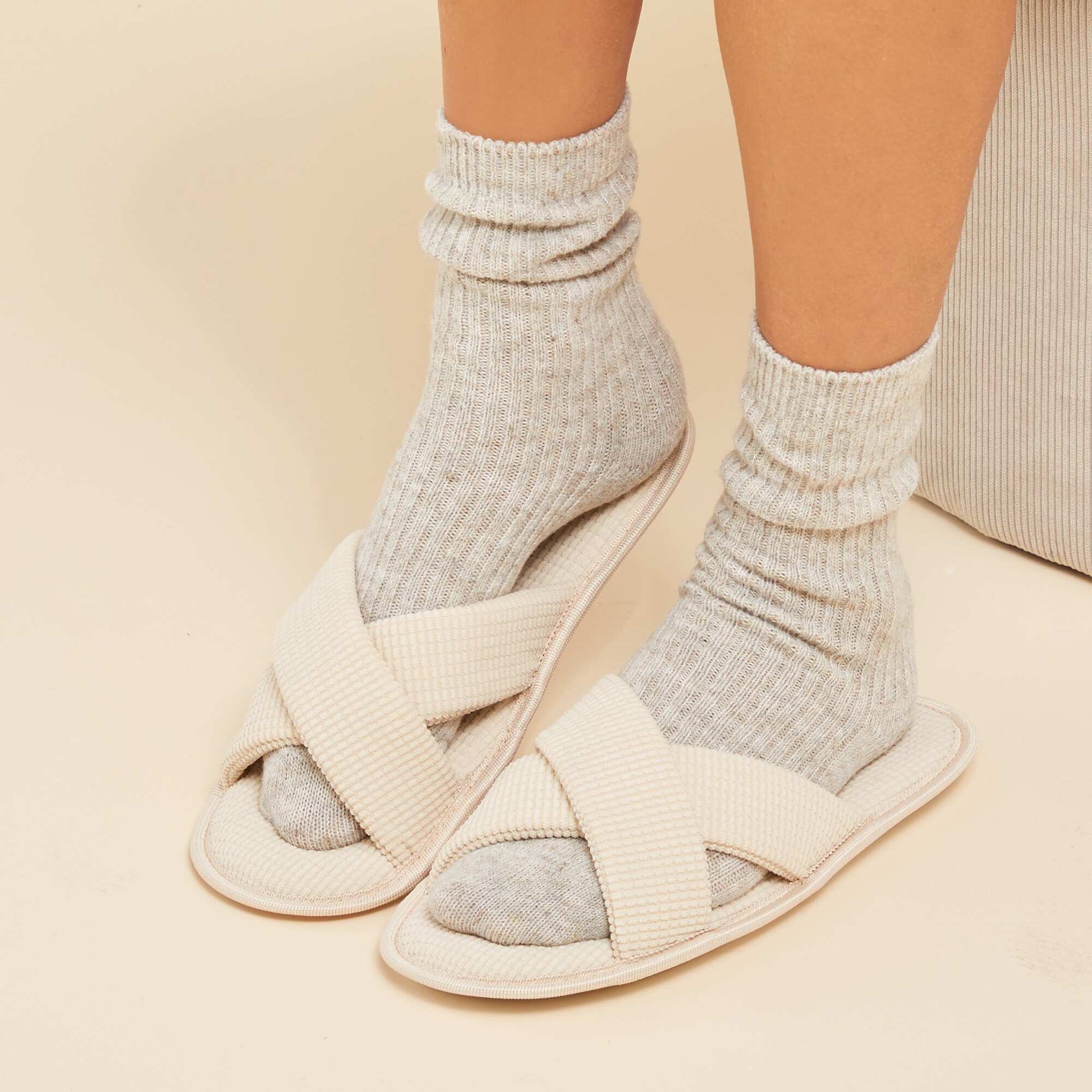 Chaussons mules en gaze de coton Beige