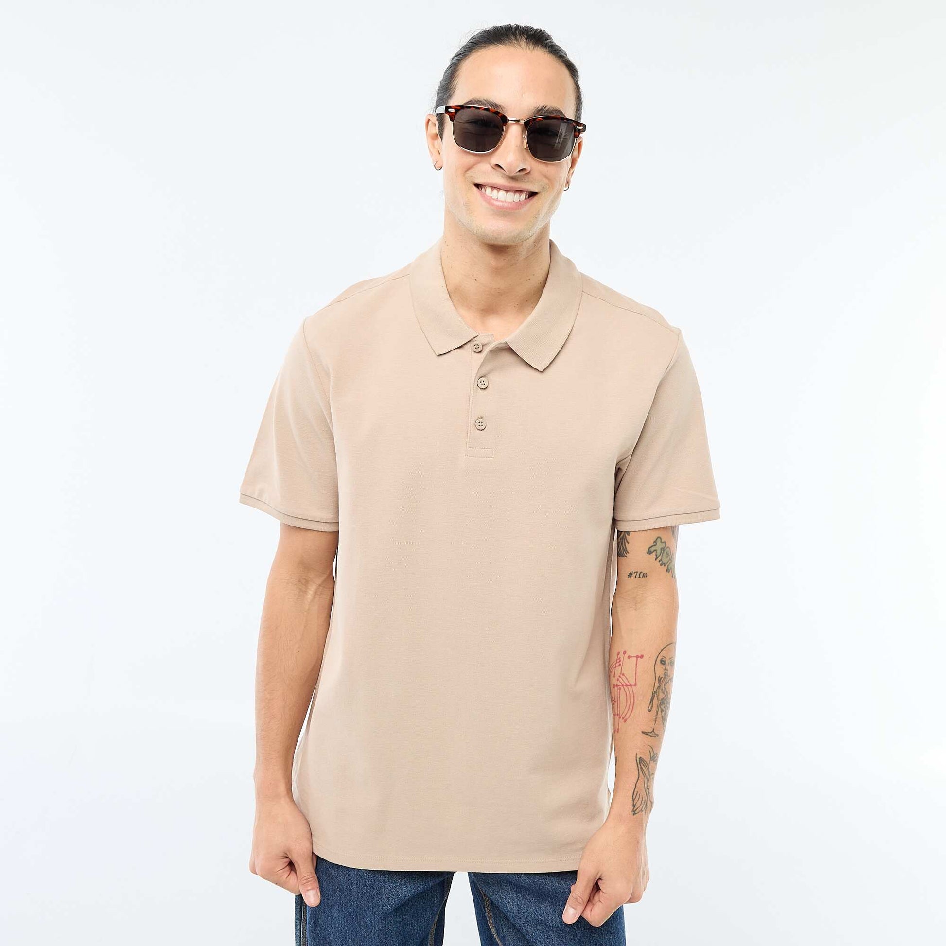 Polo en piqué de coton BEIGE