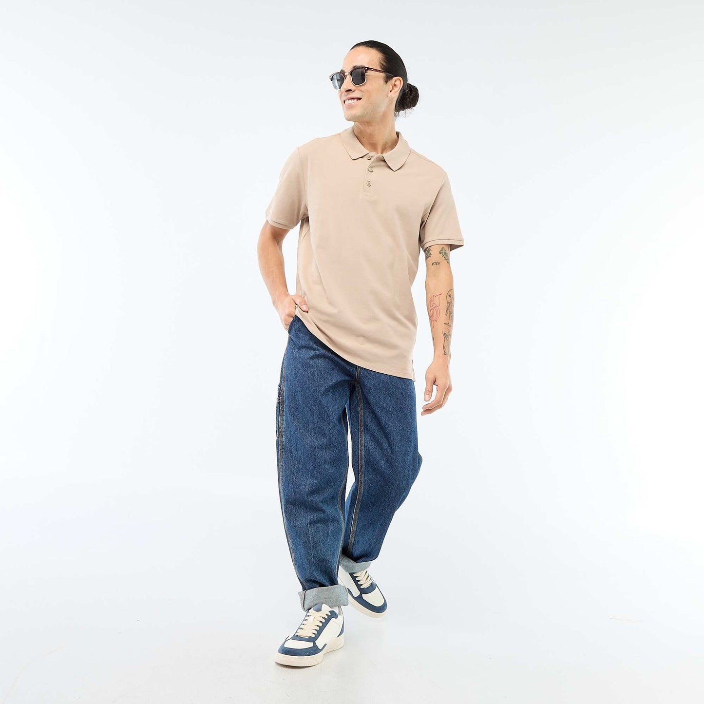 Polo en piqué de coton BEIGE