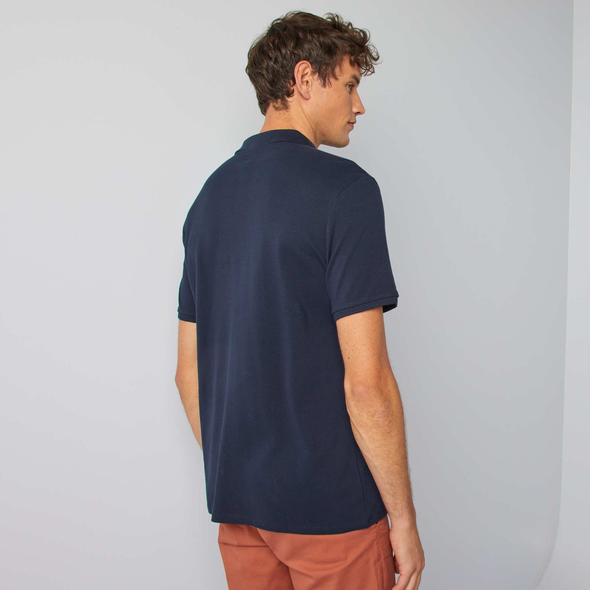 Polo en piqu de coton Marine