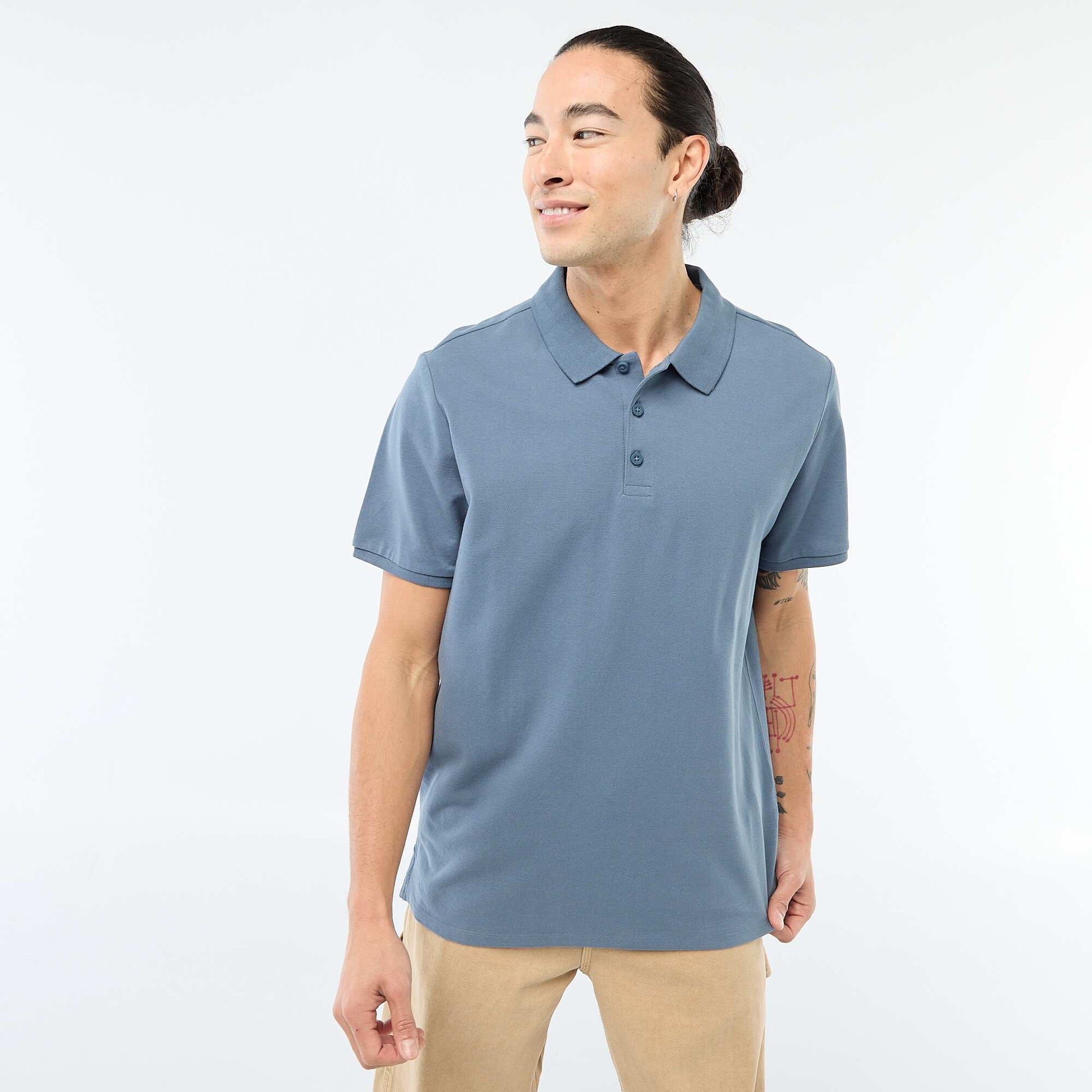 Polo en piqué de coton BLEU