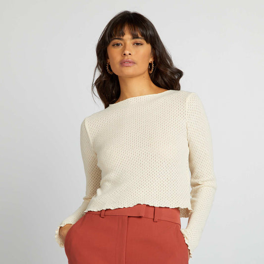 Tee-shirt crop top ajour Beige