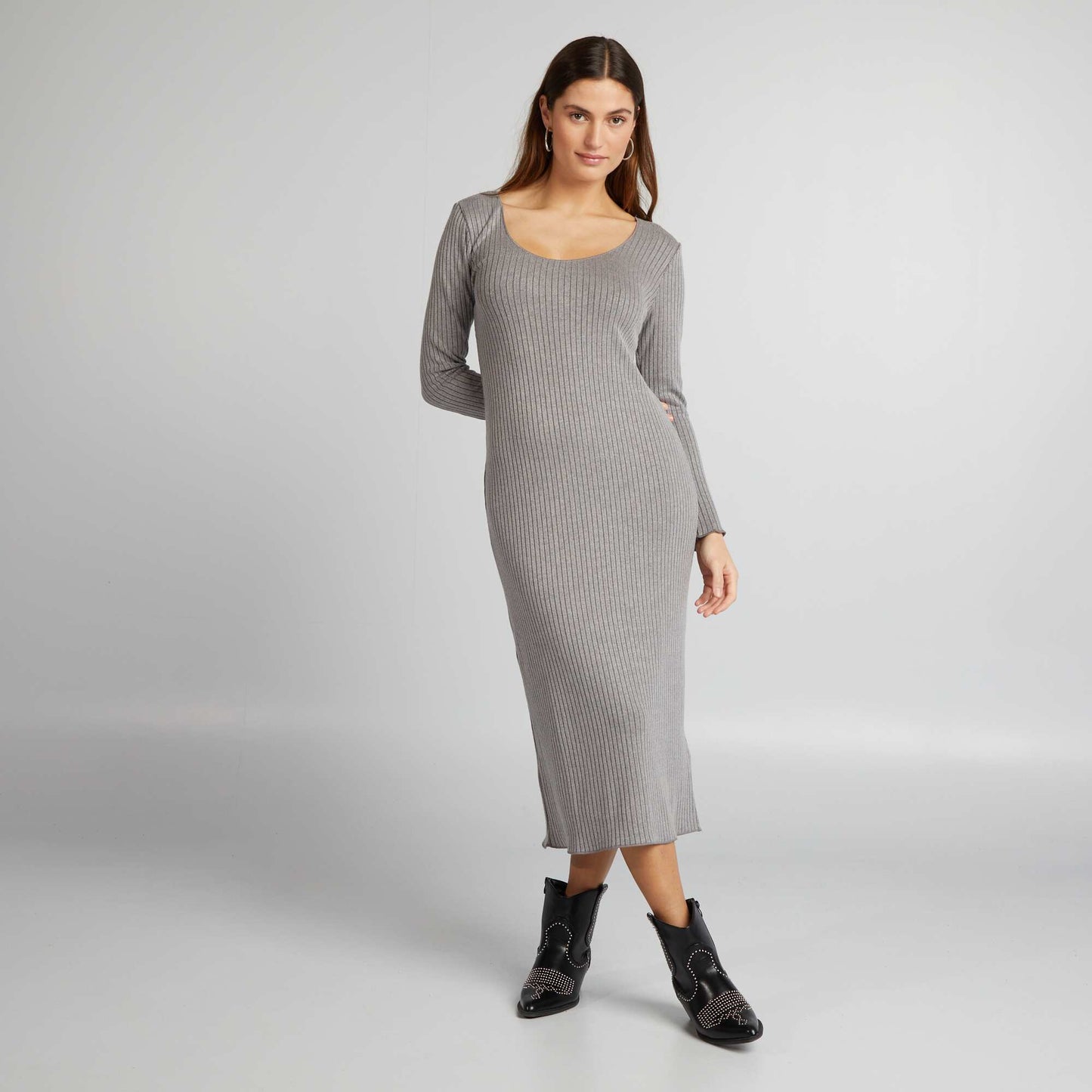 Robe longue en maille c tel e Gris