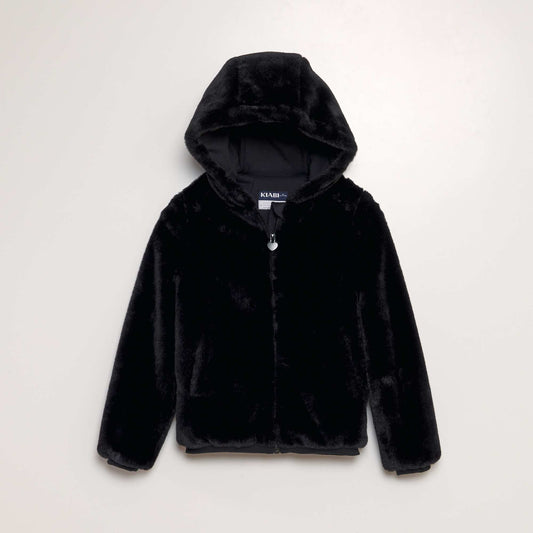 Blouson capuche en fourrure noir