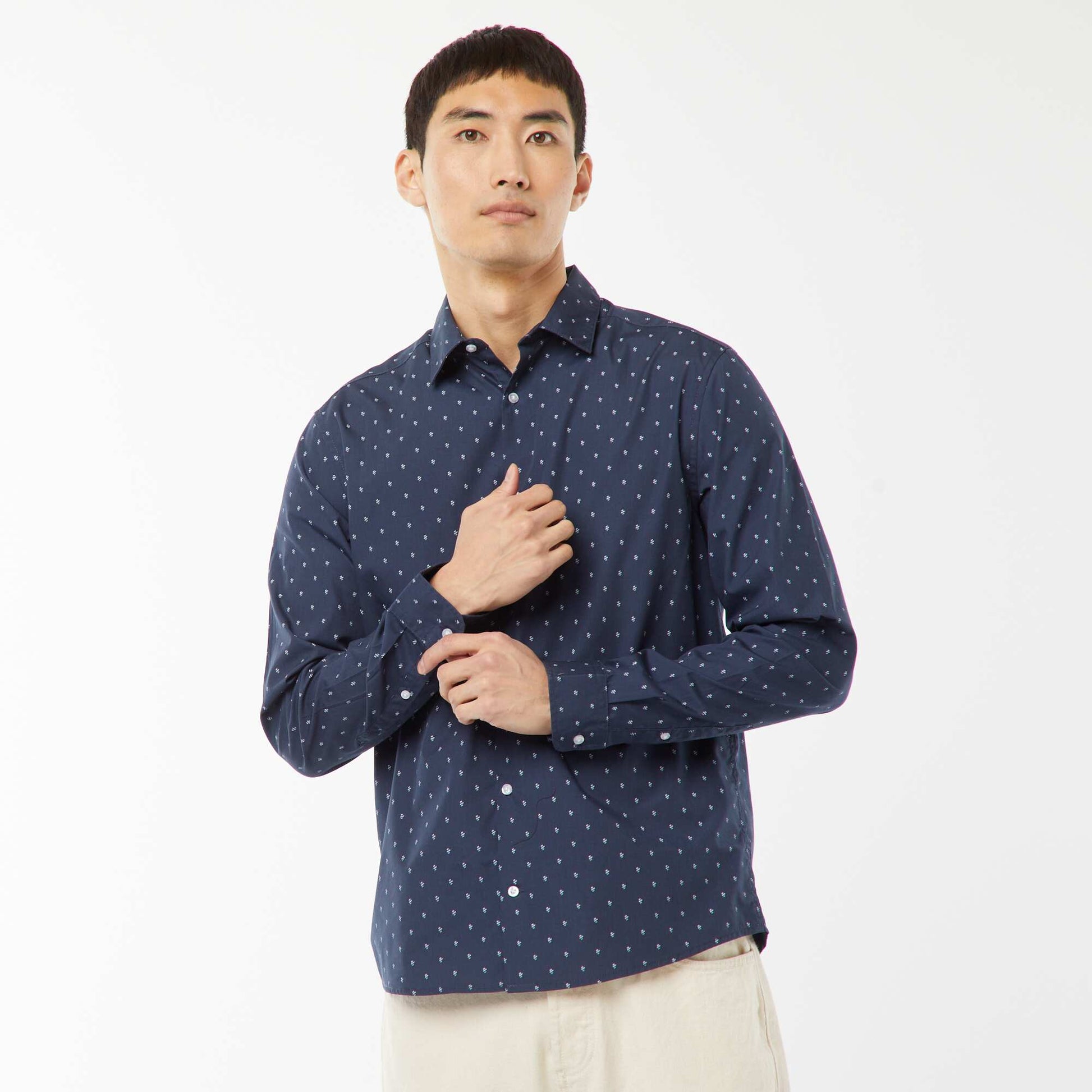 Chemise droite/regular à pois BLEU