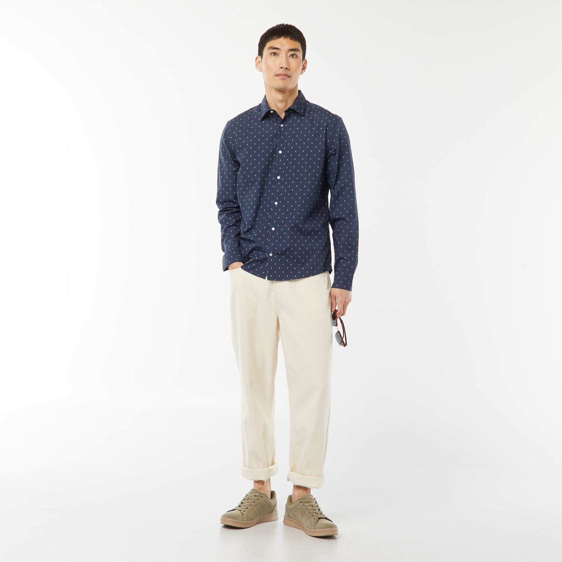 Chemise droite/regular à pois BLEU