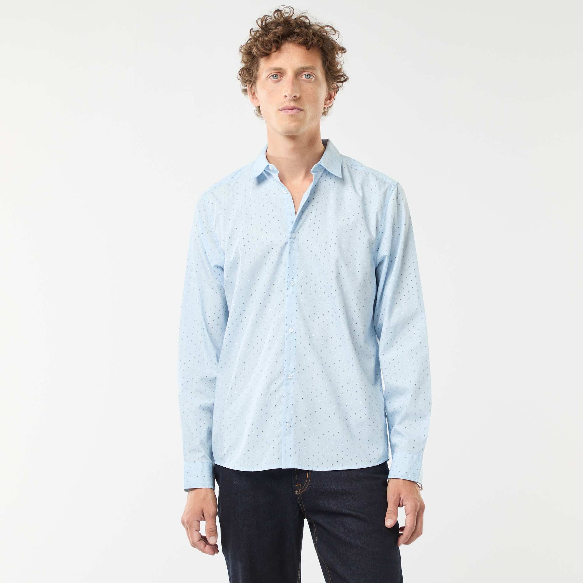 Chemise droite/regular à pois BLEU