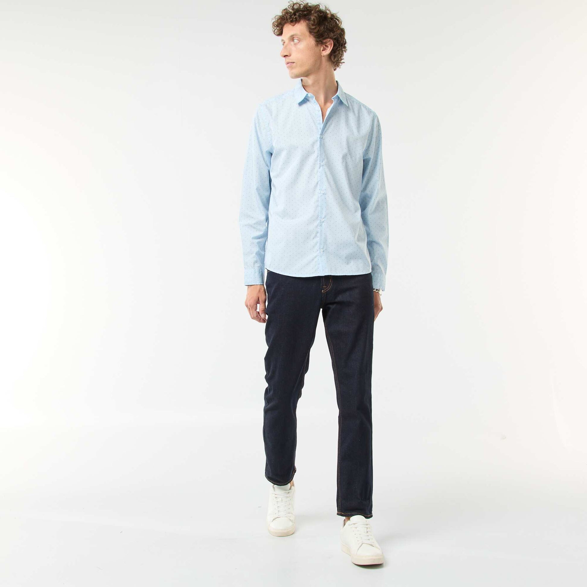 Chemise droite/regular à pois BLEU