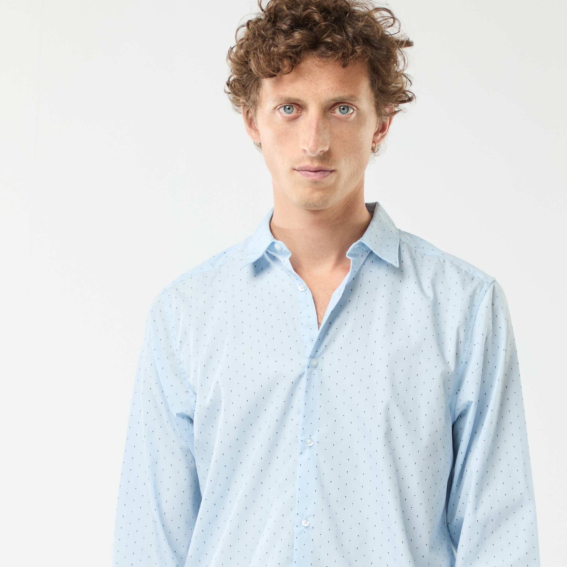 Chemise droite/regular à pois BLEU