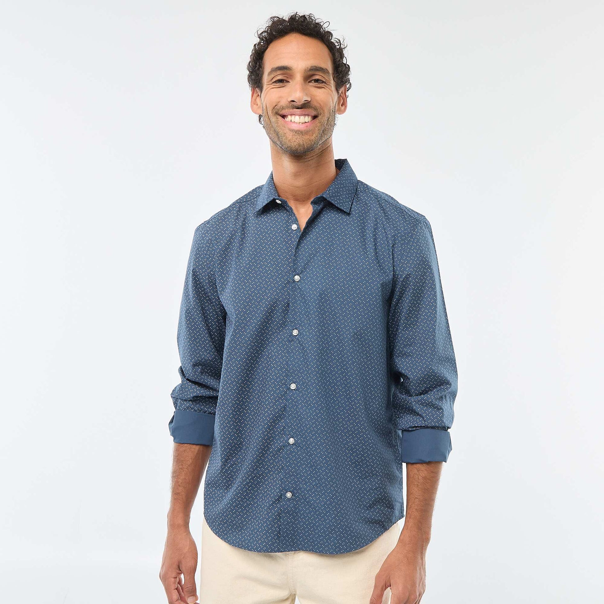 Chemise droite/regular à pois BLEU