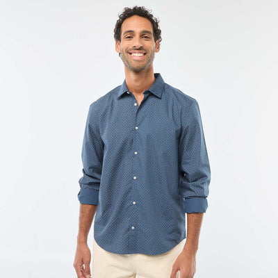 Chemise droite/regular à pois BLEU