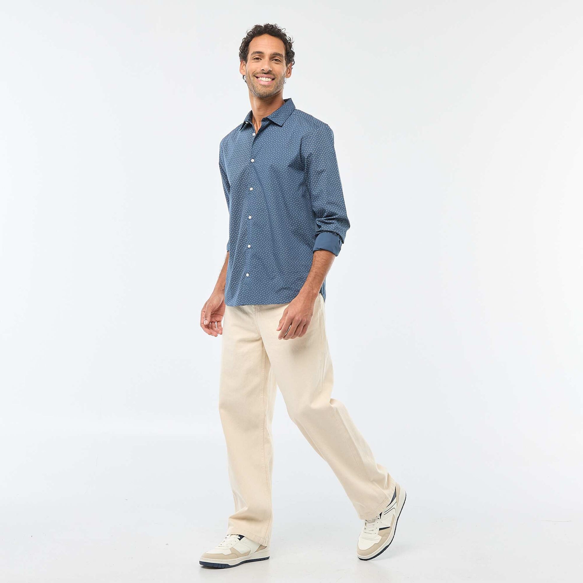 Chemise droite/regular à pois BLEU