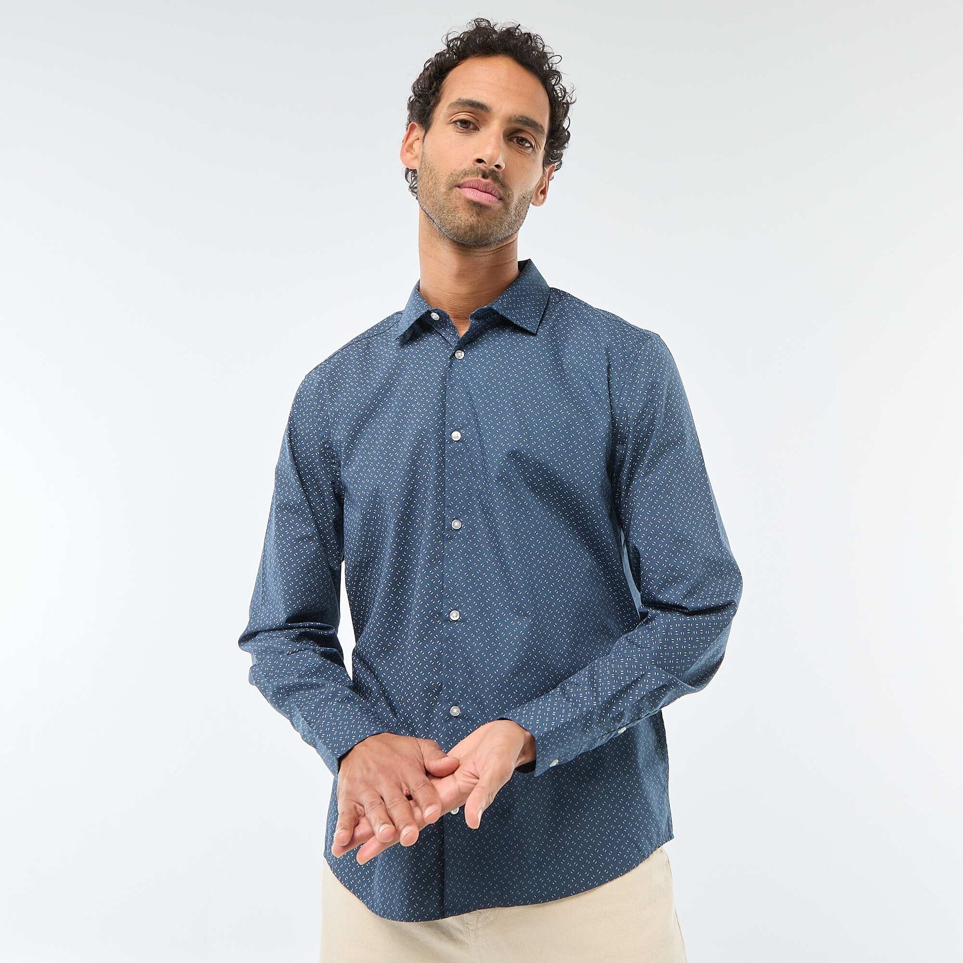 Chemise droite/regular à pois BLEU