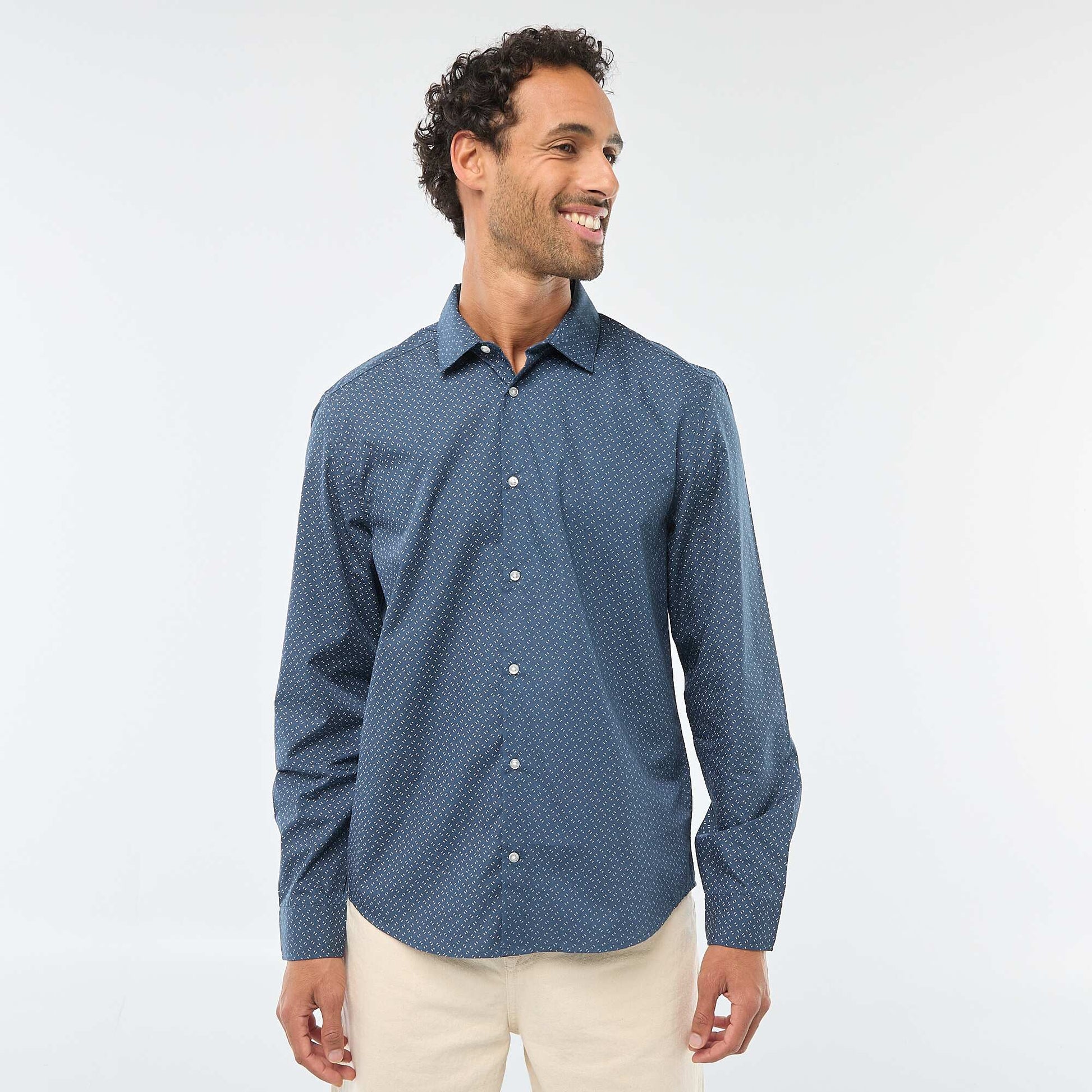 Chemise droite/regular à pois BLEU