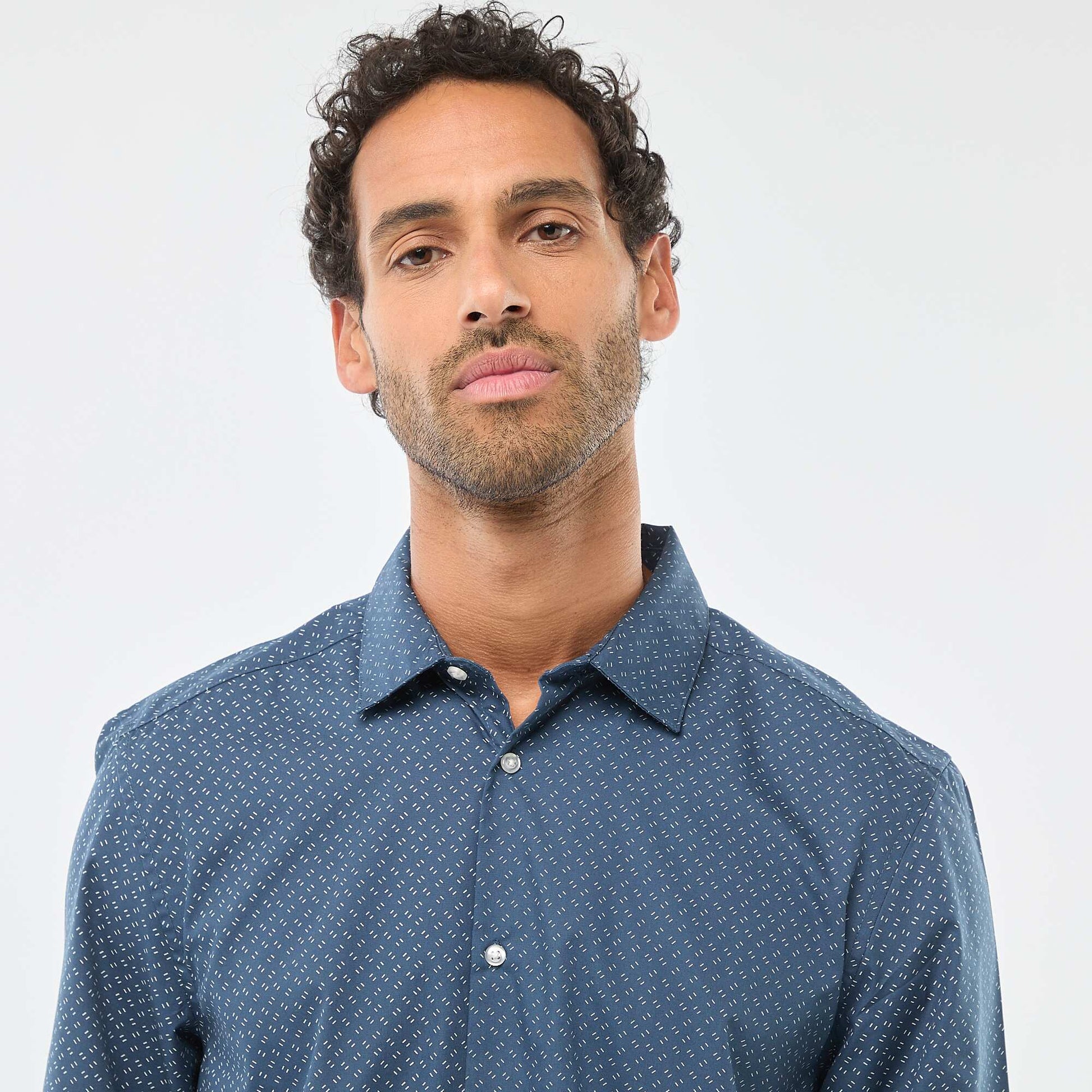 Chemise droite/regular à pois BLEU