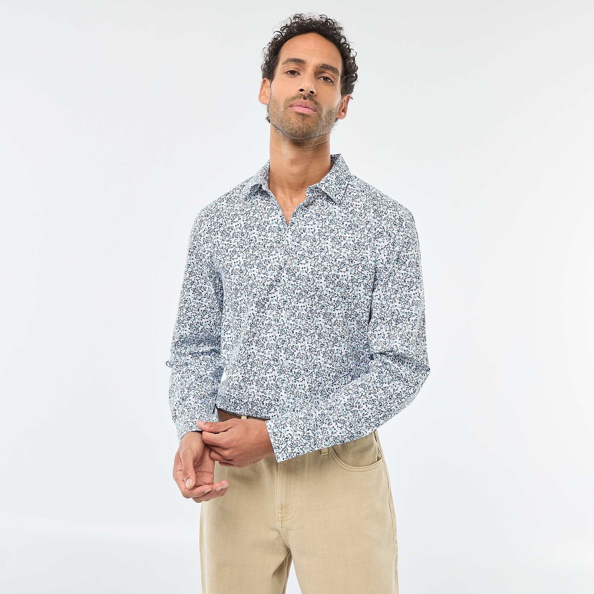 Chemise droite/regular à pois BLEU