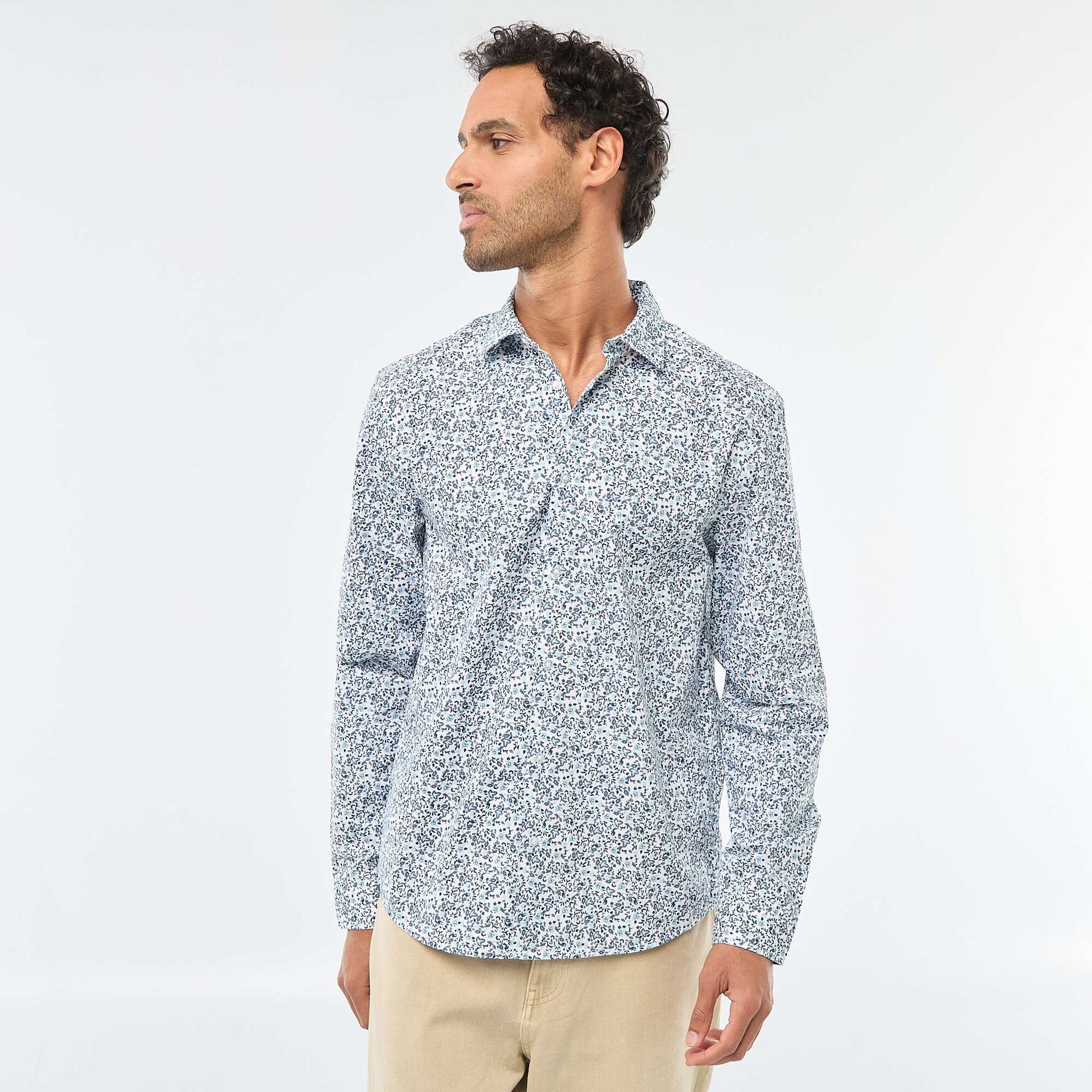 Chemise droite/regular à pois BLEU