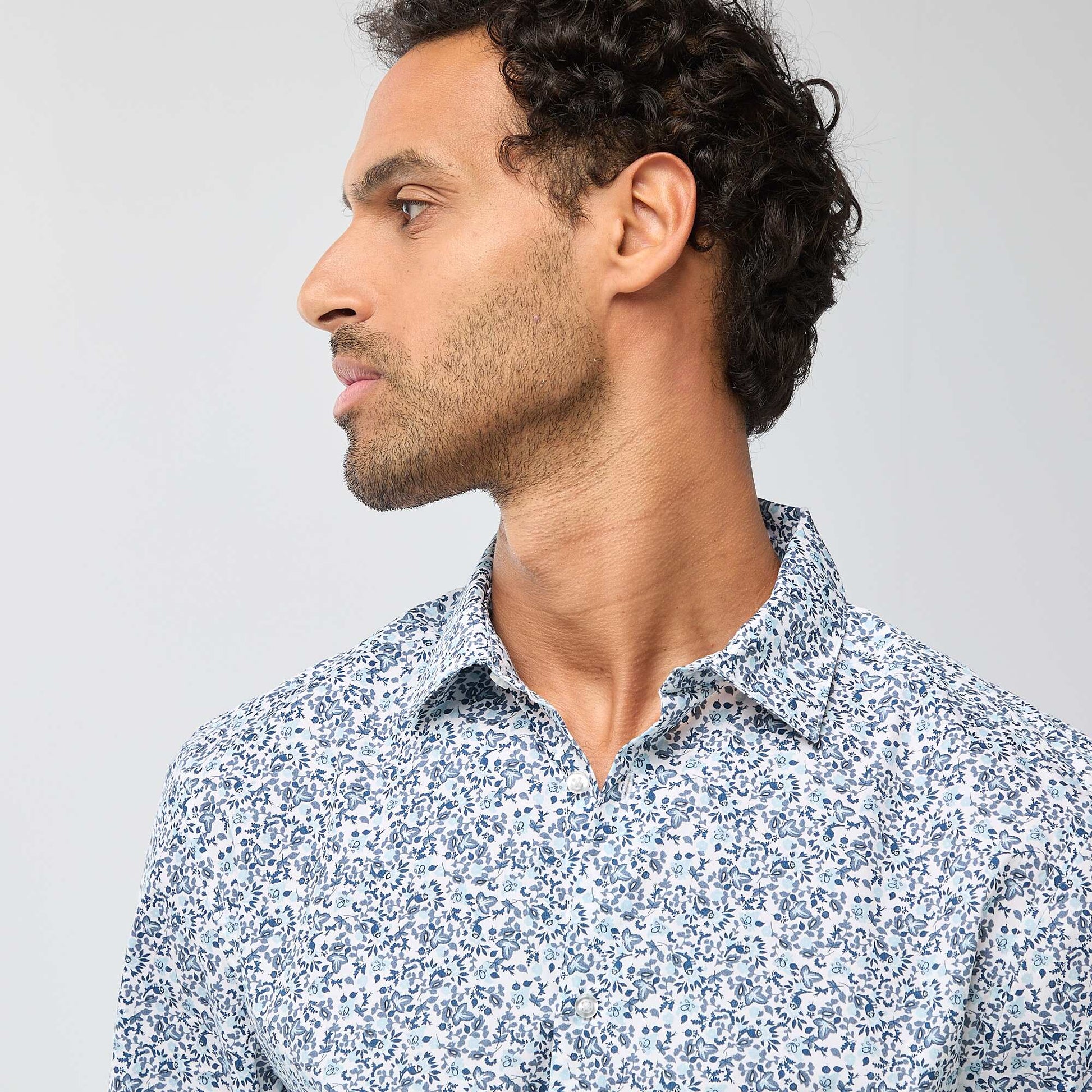 Chemise droite/regular à pois BLEU