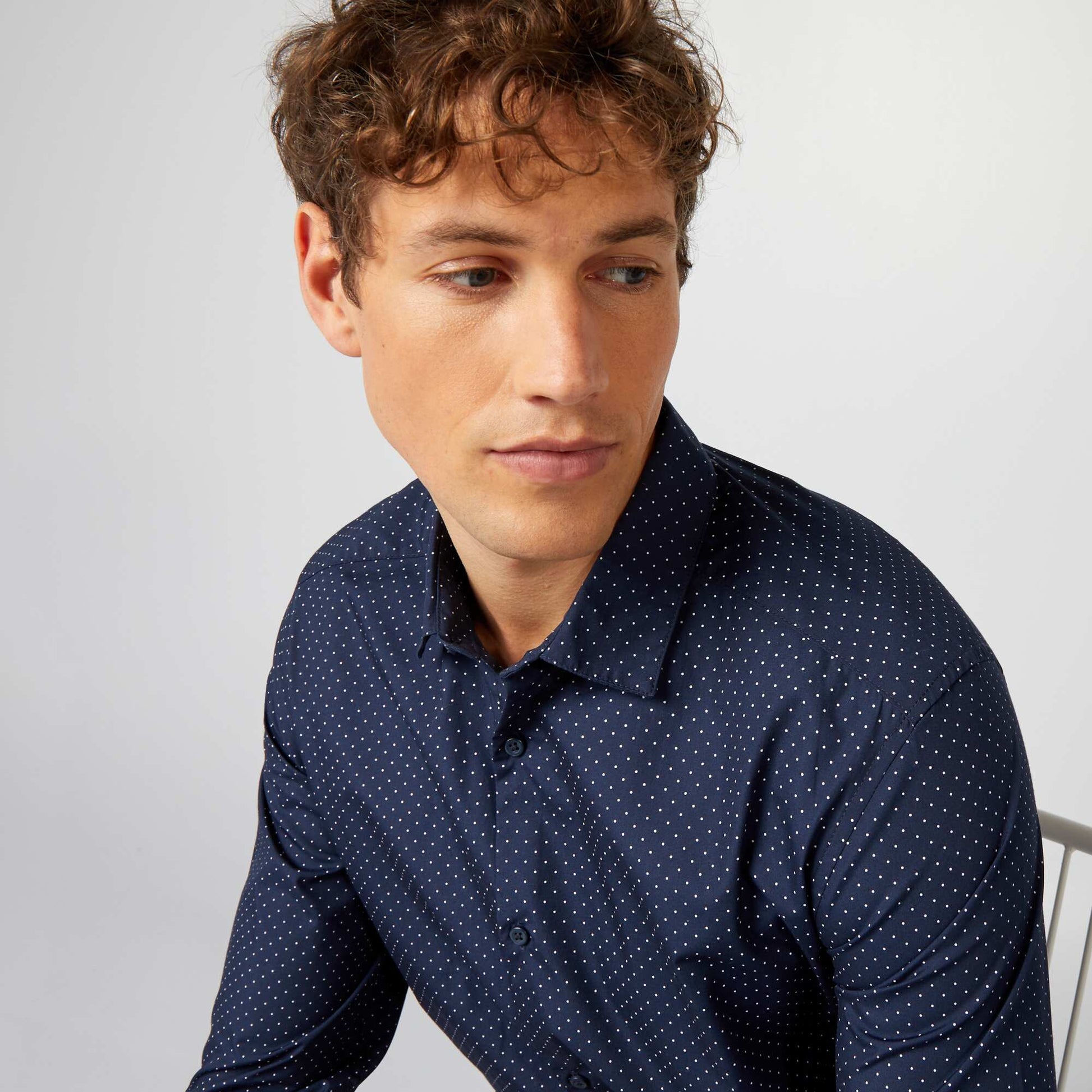 Chemise droite/regular pois Bleu