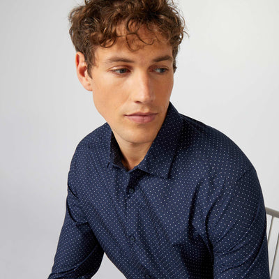 Chemise droite/regular pois Bleu