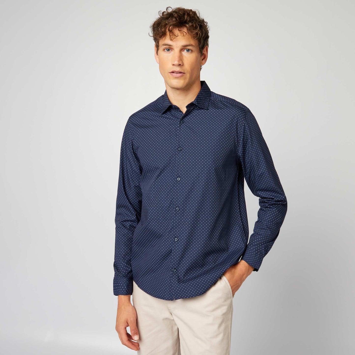 Chemise droite/regular pois Bleu