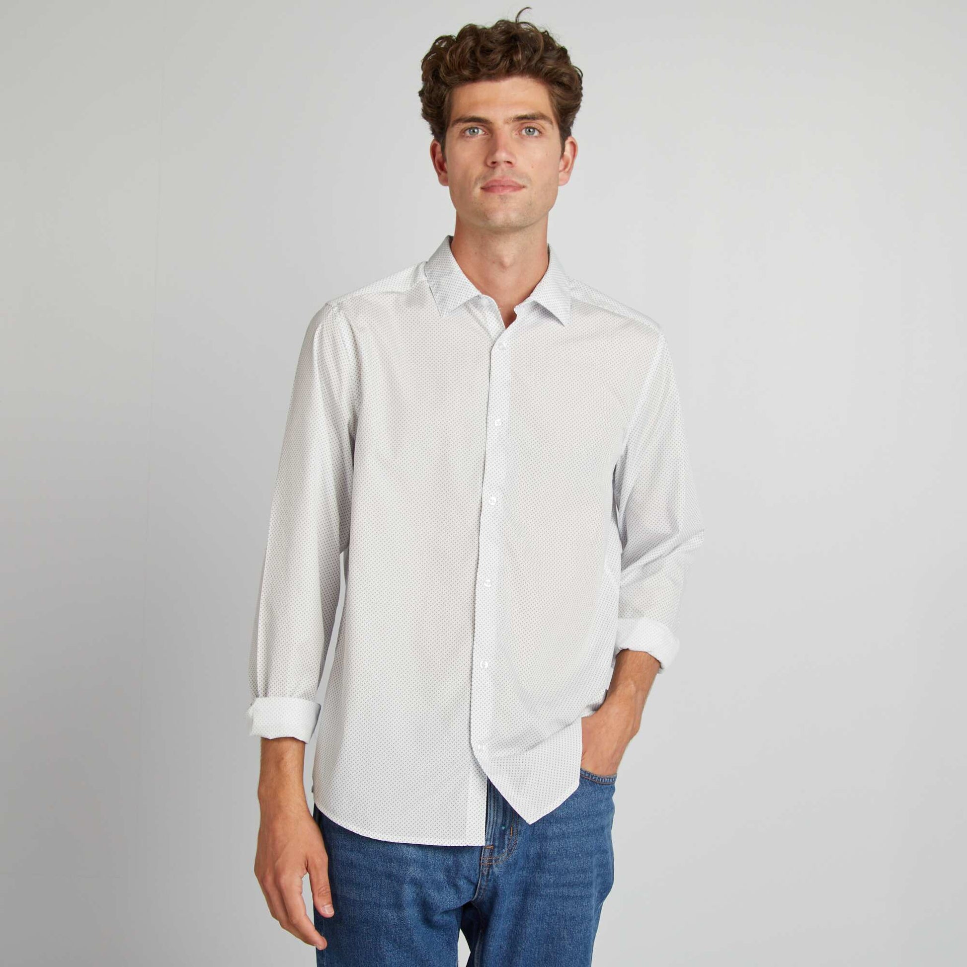 Chemise droite/regular pois Blanc