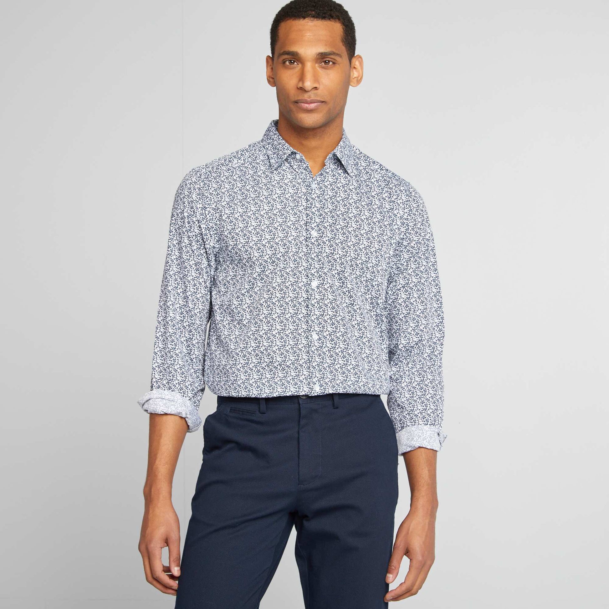 Chemise droite/regular à pois BLANC