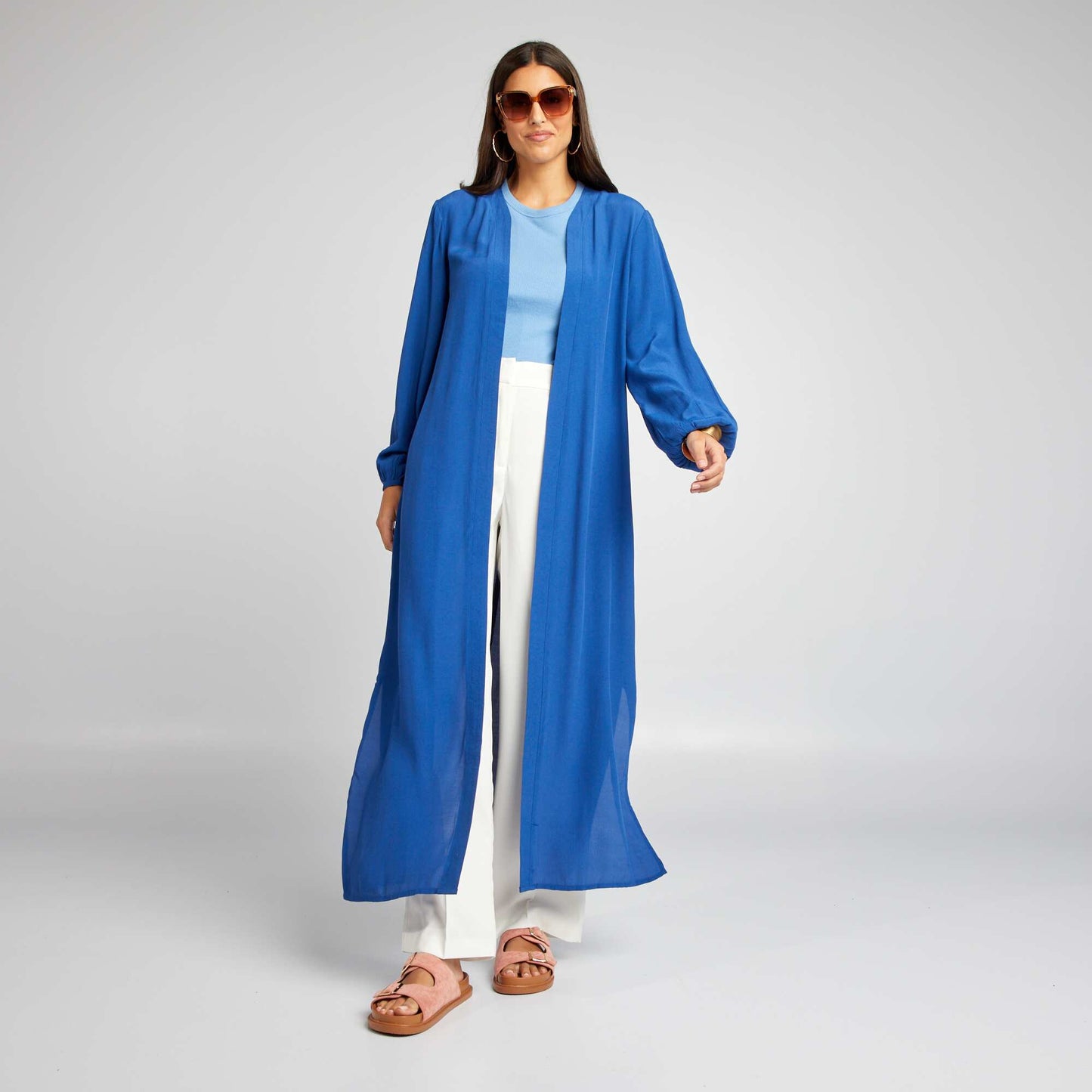 Kimono long ouvert imprim  Bleu