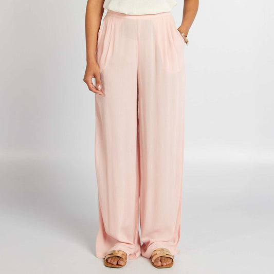 Pantalon large en maille cr pe Rose