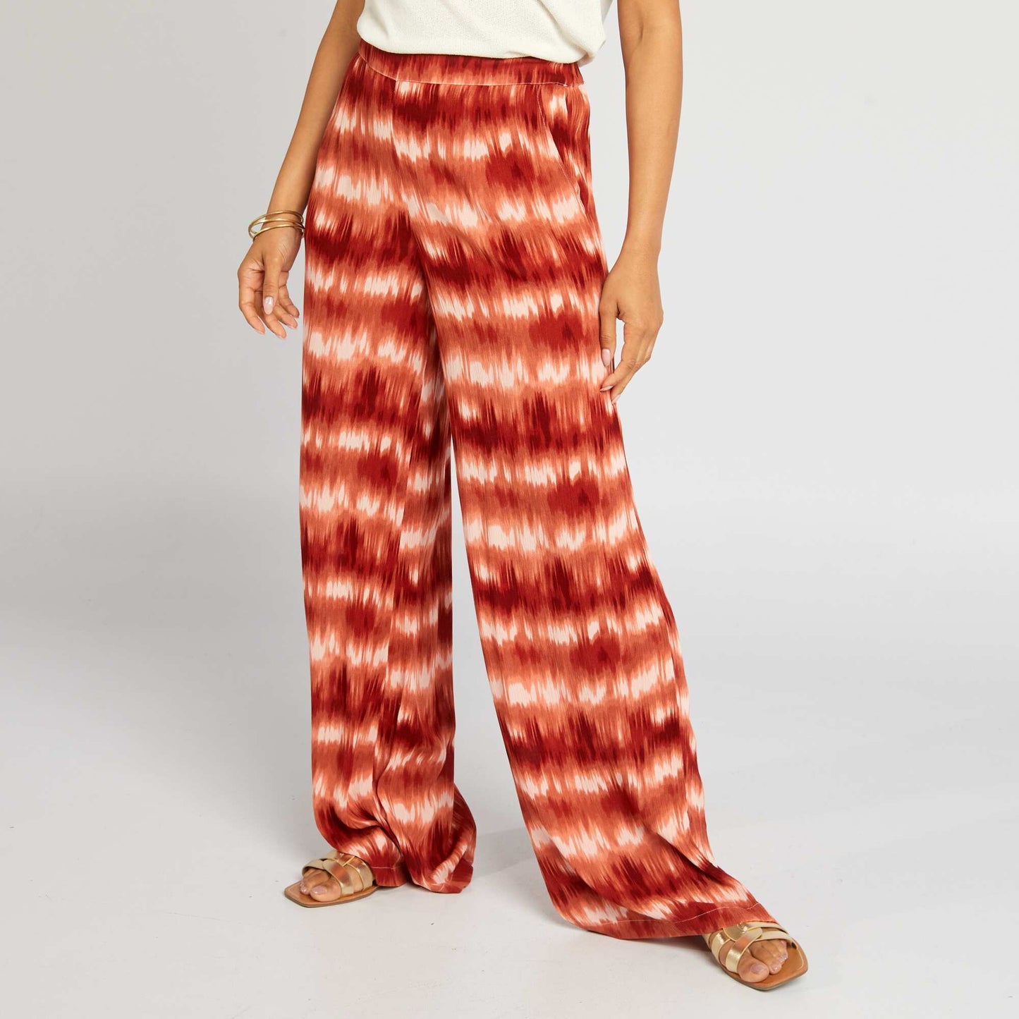 Pantalon large en maille cr pe Orange