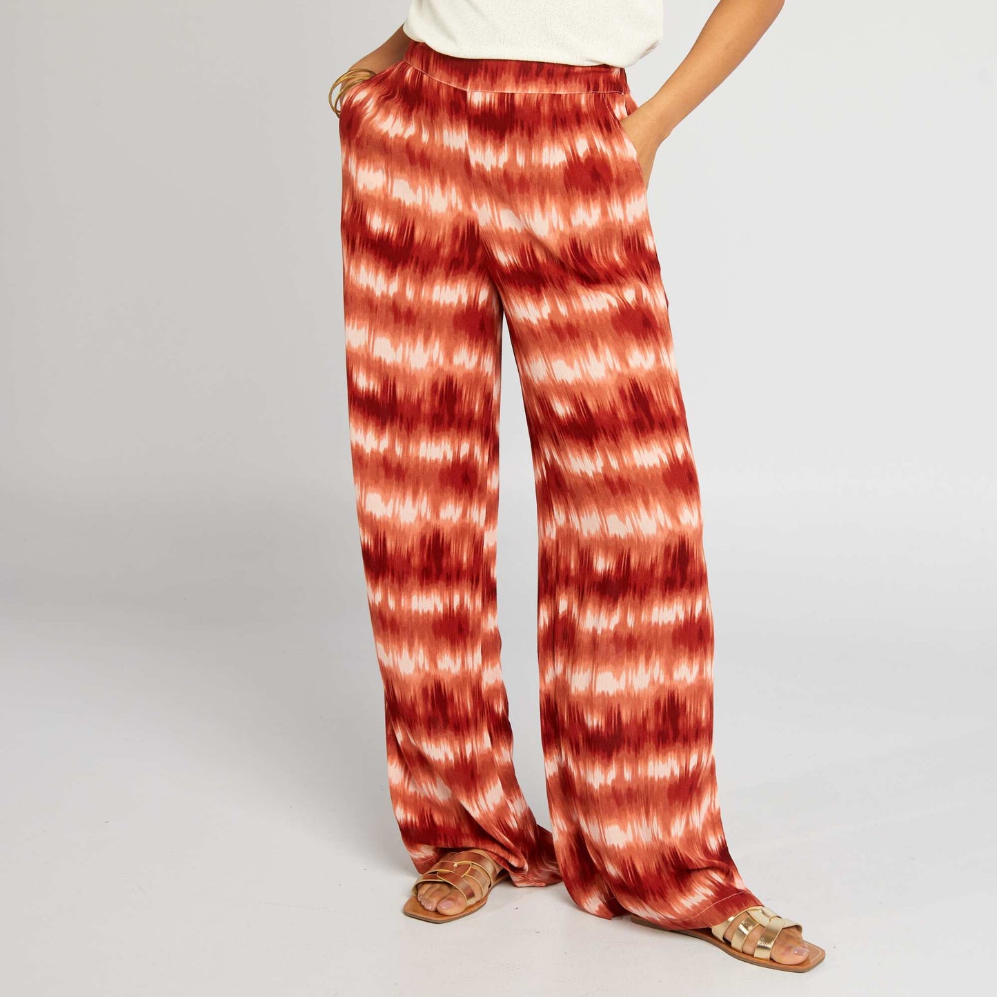 Pantalon large en maille cr pe Orange