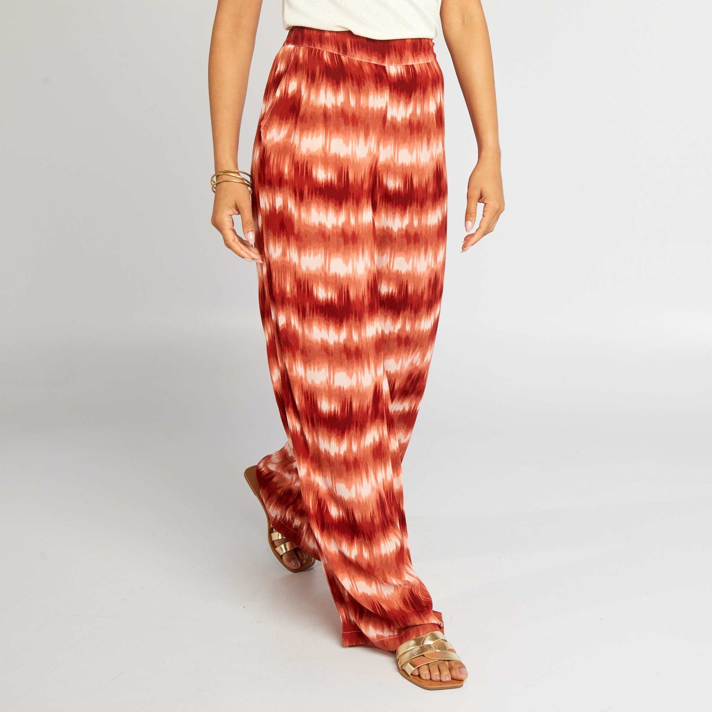 Pantalon large en maille cr pe Orange