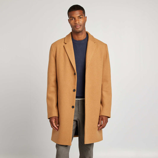 Manteau long en laine mélangé Camel