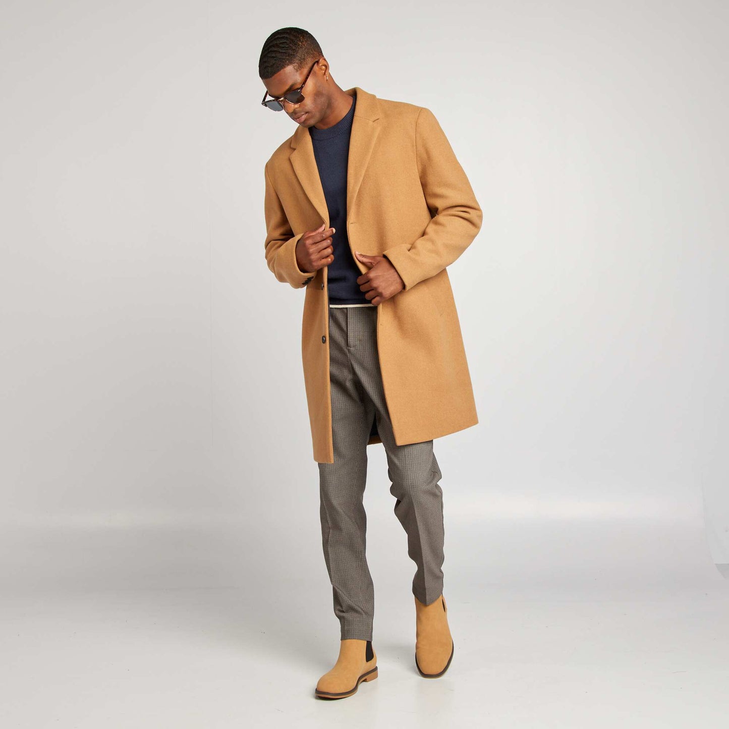 Manteau long en laine mélangé Camel