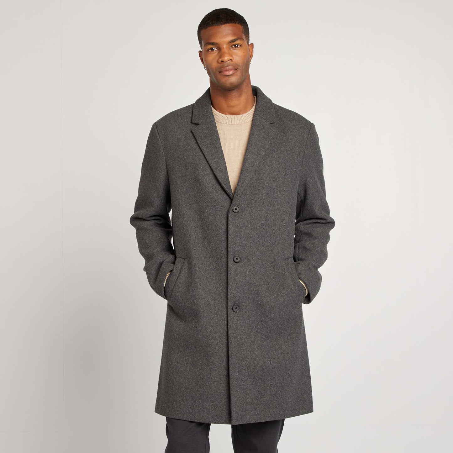 Manteau long en laine mélangé Gris