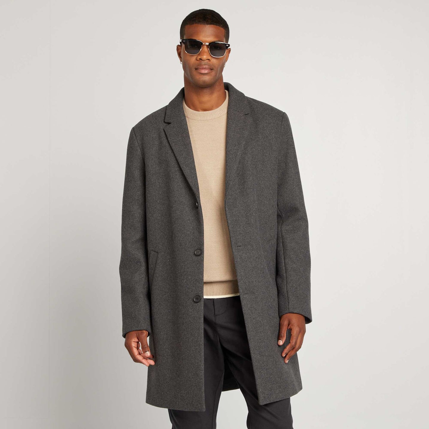 Manteau long en laine mélangé Gris