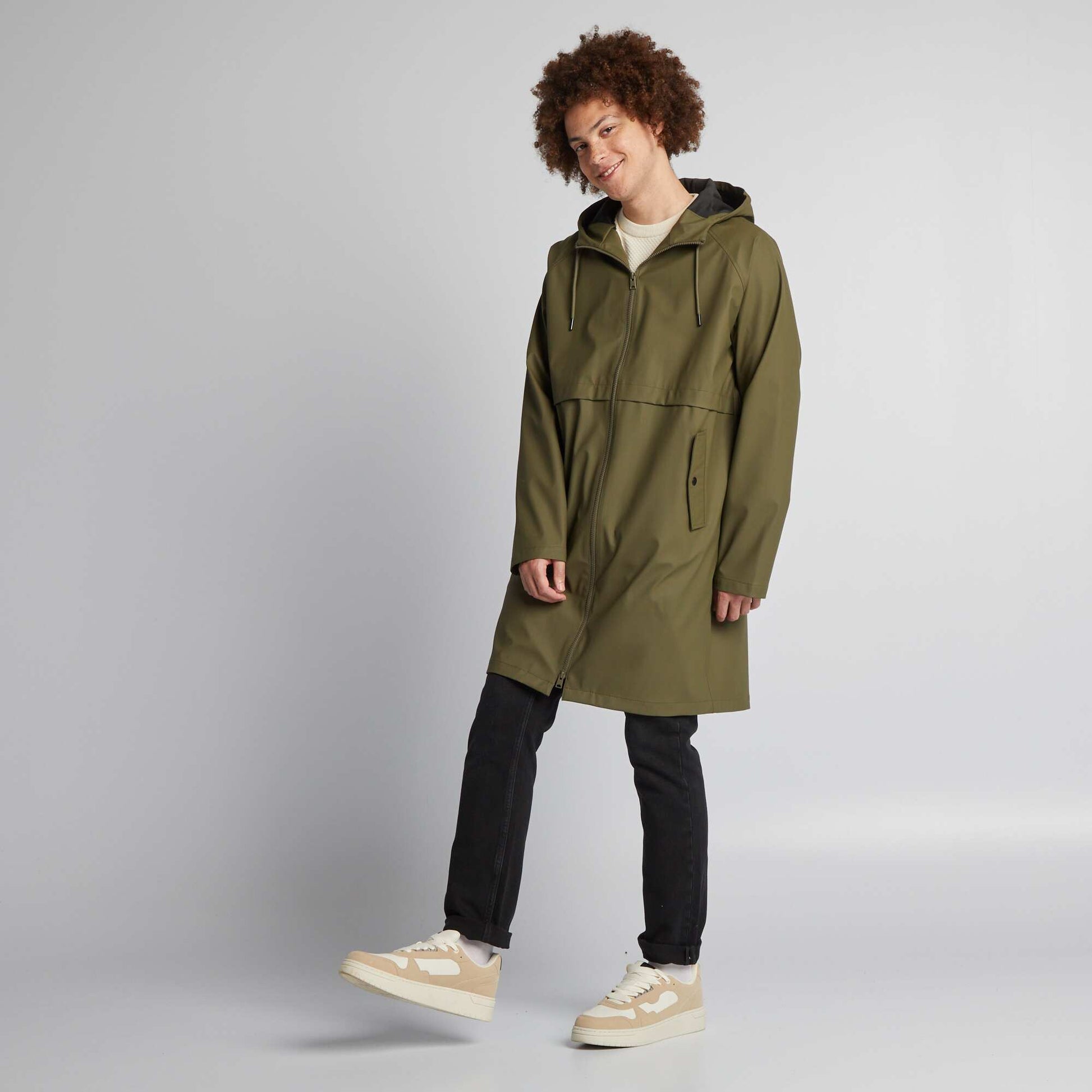 Parka d perlante coupe longue avec capuche Kaki