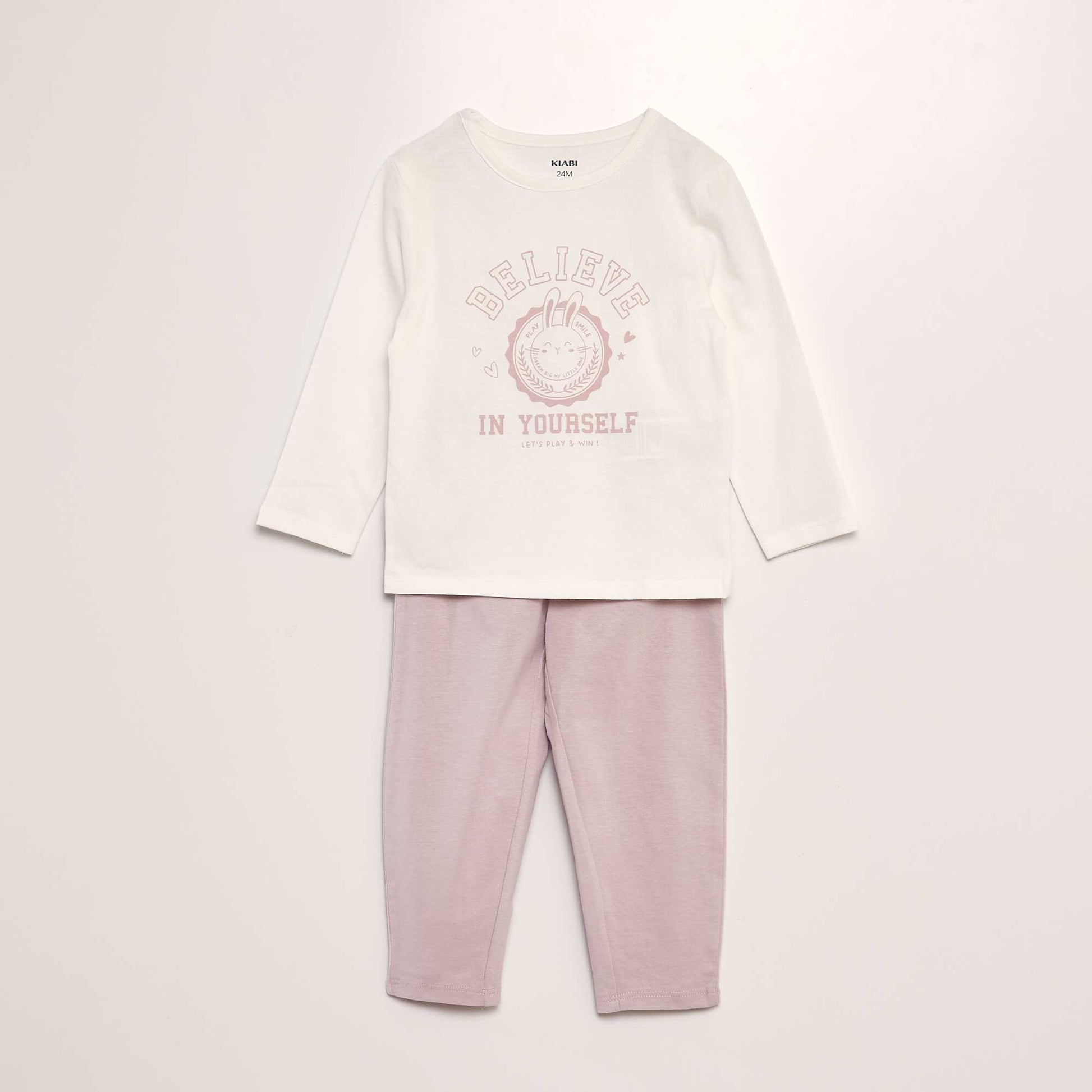 Pyjama long 2 pi ces imprim Blanc/rose lapin