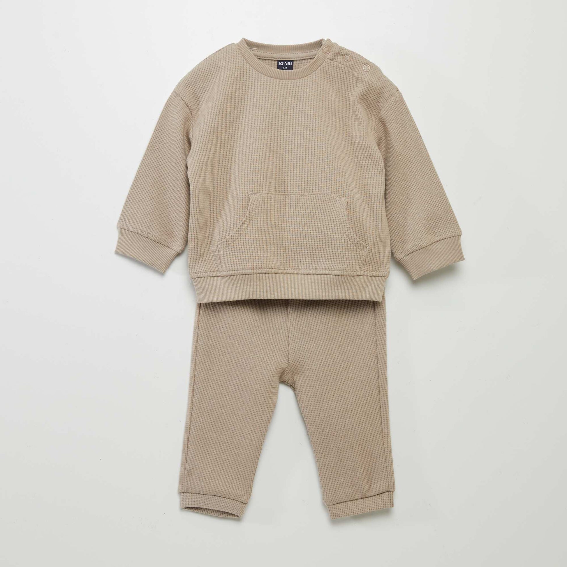 Ensemble sweat + pantalon en nid d'abeilles - 2 pi ces beige
