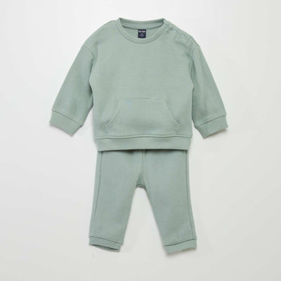 Ensemble sweat + pantalon en nid d'abeilles - 2 pi ces Vert