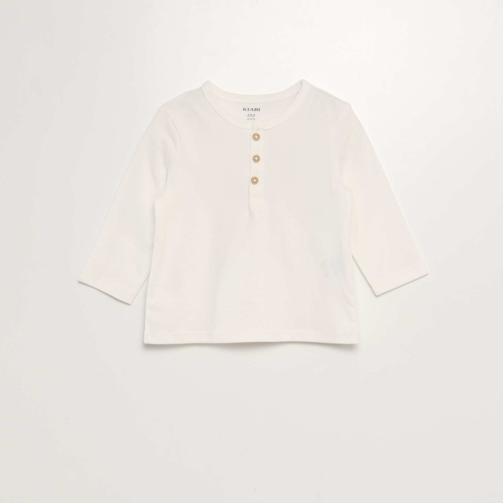 T-shirt manches longues col tunisien blanc