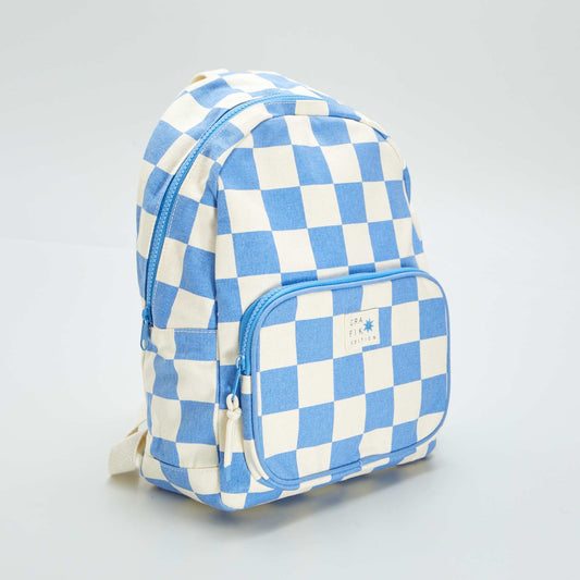 Sac   dos imprim  damier Bleu