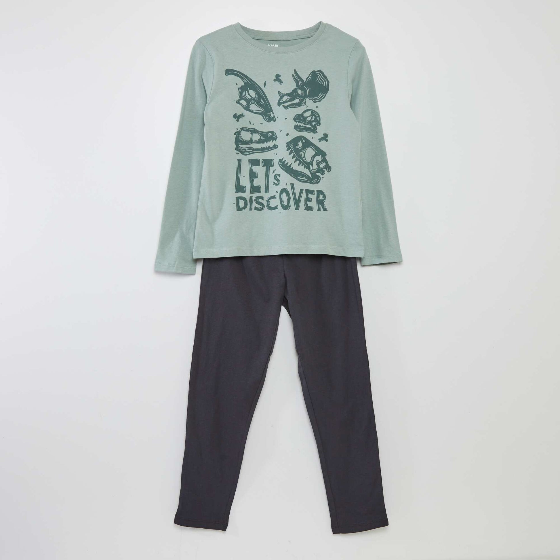 Pyjama long en jersey avec imprim - 2 pi ces Vert/gris fonc