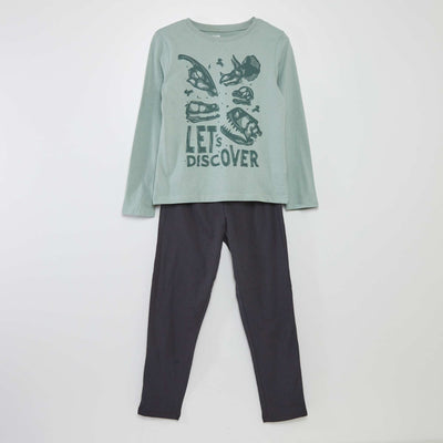 Pyjama long en jersey avec imprim - 2 pi ces Vert/gris fonc